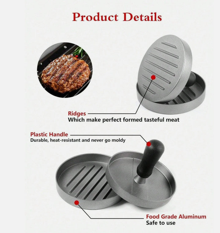 2* Burger Press Round Stainless Steel Burger Smasher Heavy Duty BBQ Patty Maker