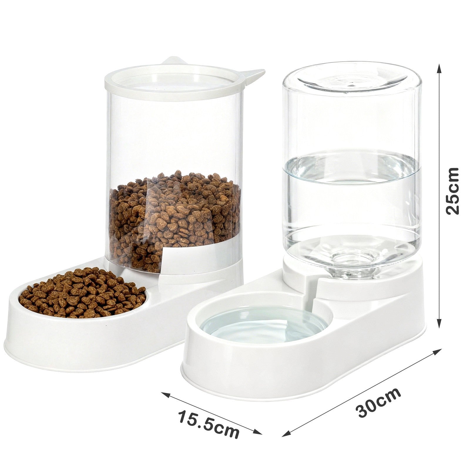 2Packs Automatic Cat Feeder and Water Dispenser Set 3.2L Pet Food Bowl & Waterer
