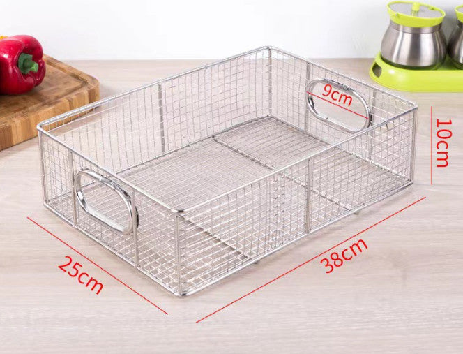 Stainless Steel Wire Food Baskets Buffet Basket Pan with Handle Baking Tool Food