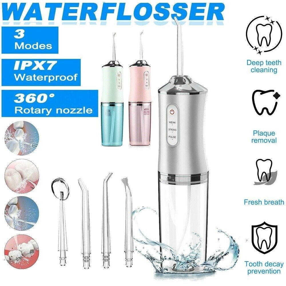 Cordless Dental Water Flosser Oral Irrigator Teeth Cleaner with Jet 4 Tips Floss
