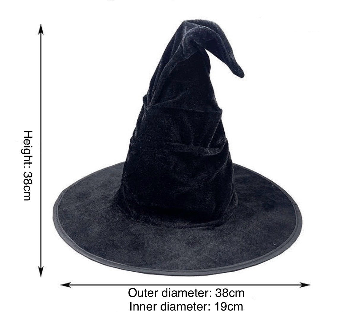 Halloween Crumpled Witch Hat Black Velvet Wizard Hat Cosplay Accessories UK