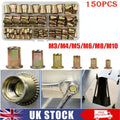 150Pcs Set Rivet Nut Kit Mixed Zinc Steel Rivnut Insert Nutsert Threaded M3-M10