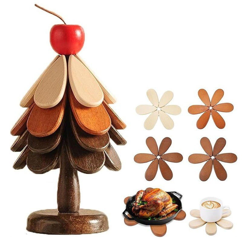 Christmas Tree Coasters Wooden,Wooden Christmas Tree Trivet for Hot Dishes