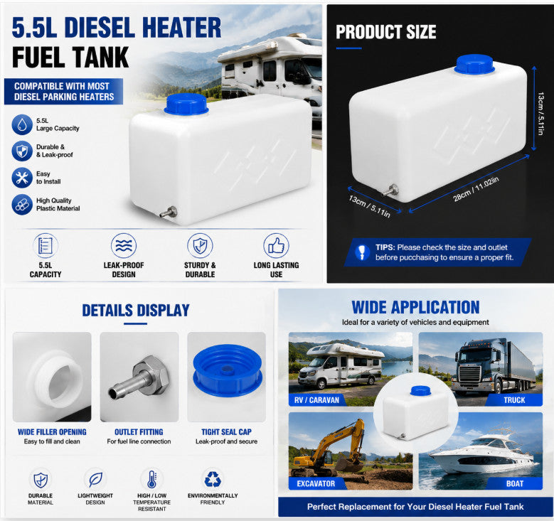 5.5L Diesel Fuel Tank Replacement for 12V Parking Heater RV Caravan Truck