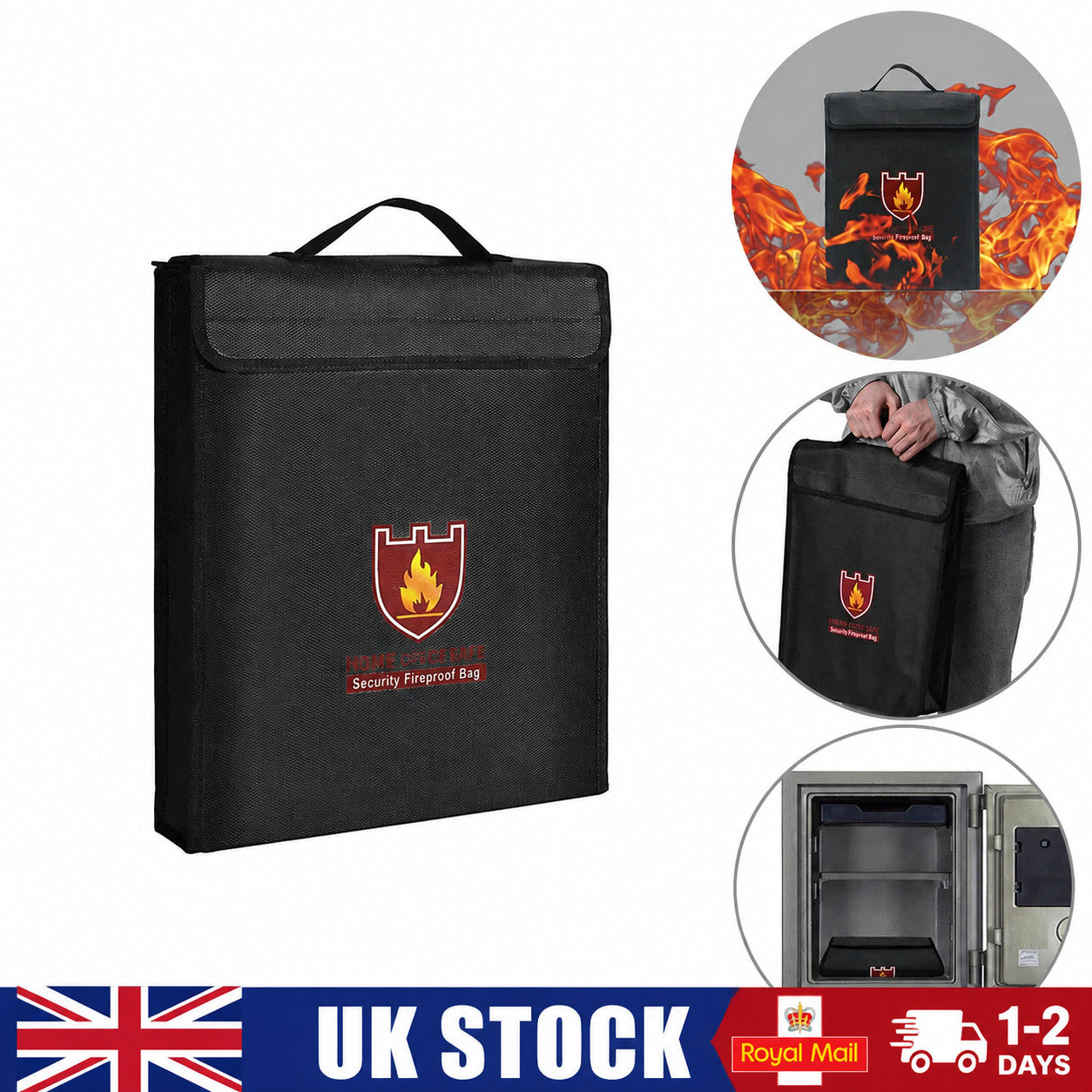 Fireproof Waterproof Document Bag Secret File Protect Pouch Money Safe Handbag