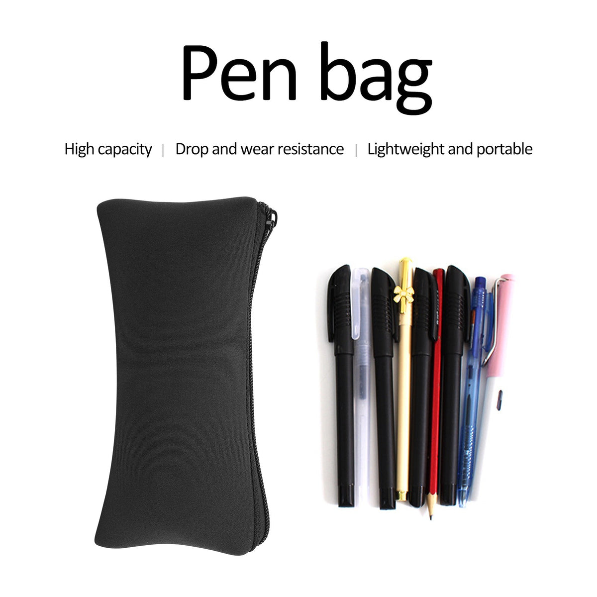 (Black)3pcs Neoprene Mountaineering Storage Pencil Case Bag Camping Soft