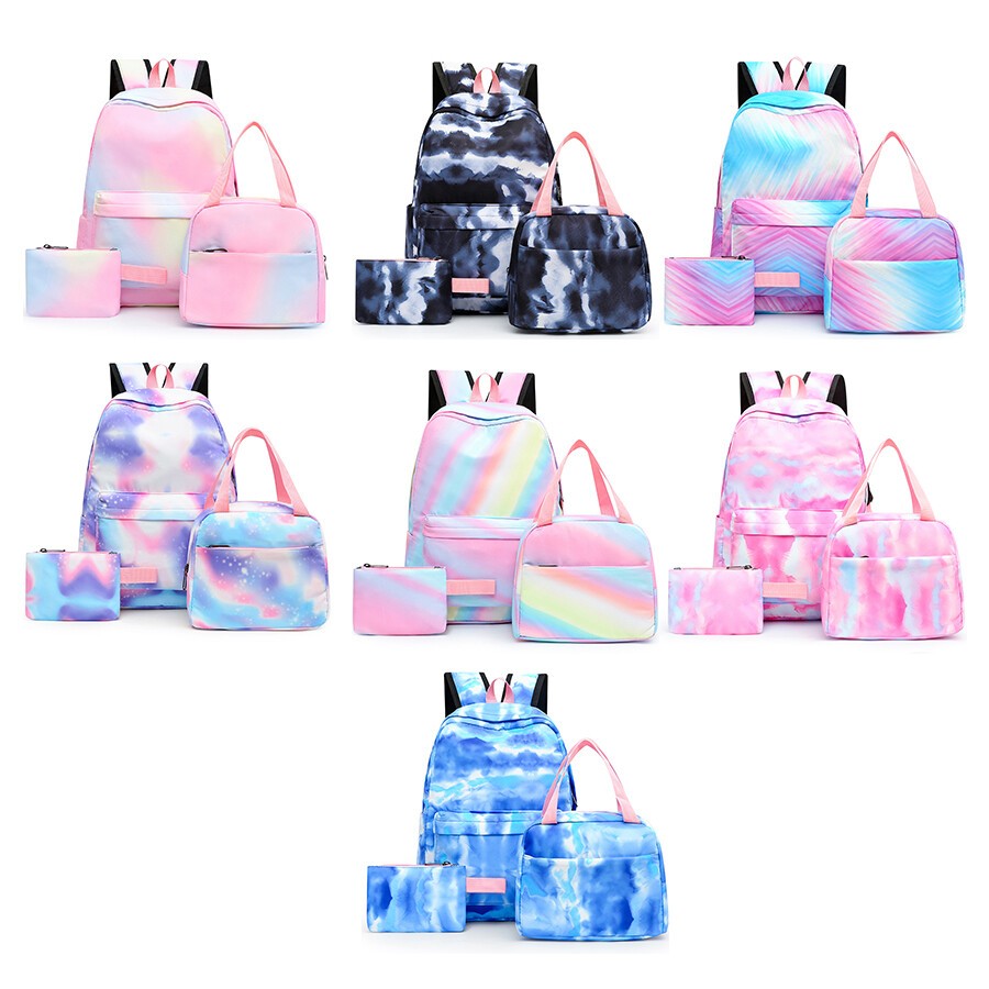 3PCS/Set Boys Girls Kids Rainbow Backpack Rucksack School Lunch Bag Pencil Bag
