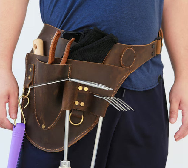 UP Vintage Leather Garden Tools Belt Holster Florists Farmer Utility Pouch