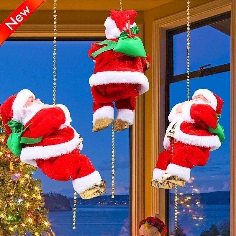 Electric Climbing Ladder Santa Claus Christmas Xmas Music Figurine Party Decor