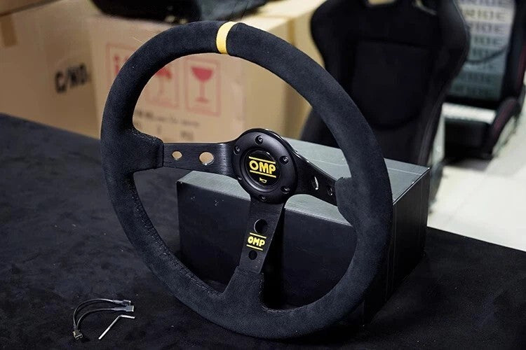 For 350mm 14' OMP Genuine Suede Leather Black Deep Cone Racing Sport Steering