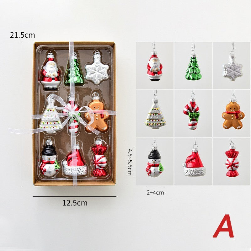 Christmas Tree Ornaments Set 9PCS Hanging Mini Glass Christmas Tree Decorations