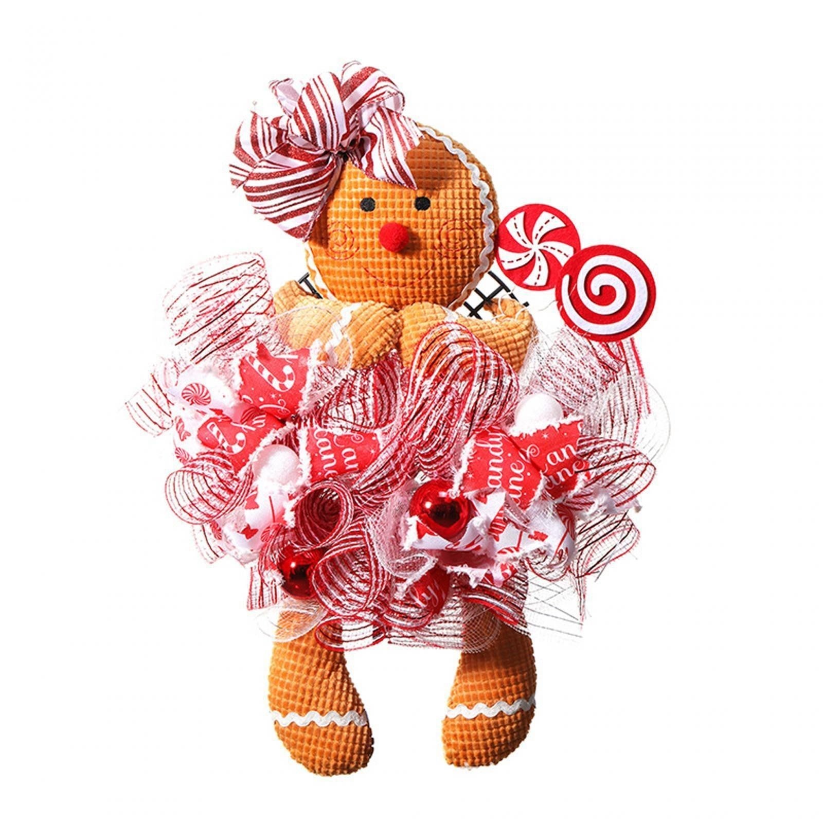Christmas Gingerbread Man Front Door Decoration Lovely Winter Wreath Ornament