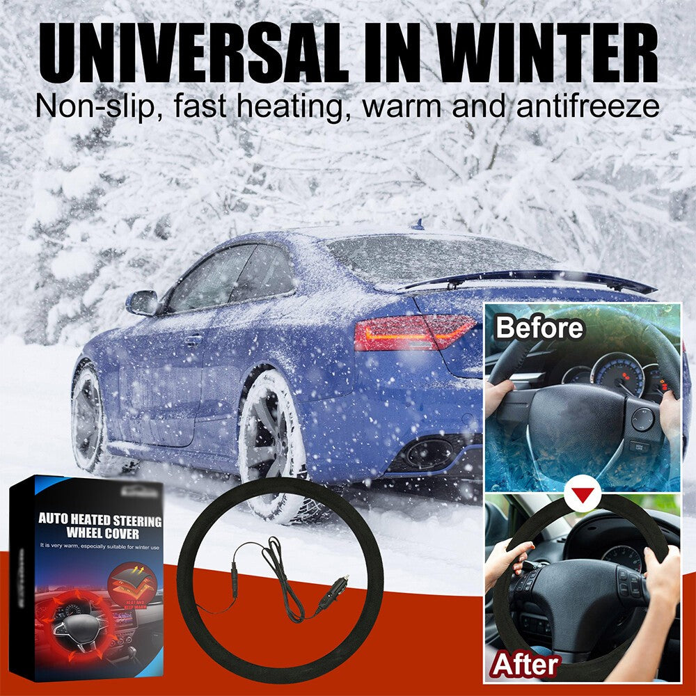 12V Universal Heated Car Steering Wheel Cover Protector Winter Hand Warmer 38 CM