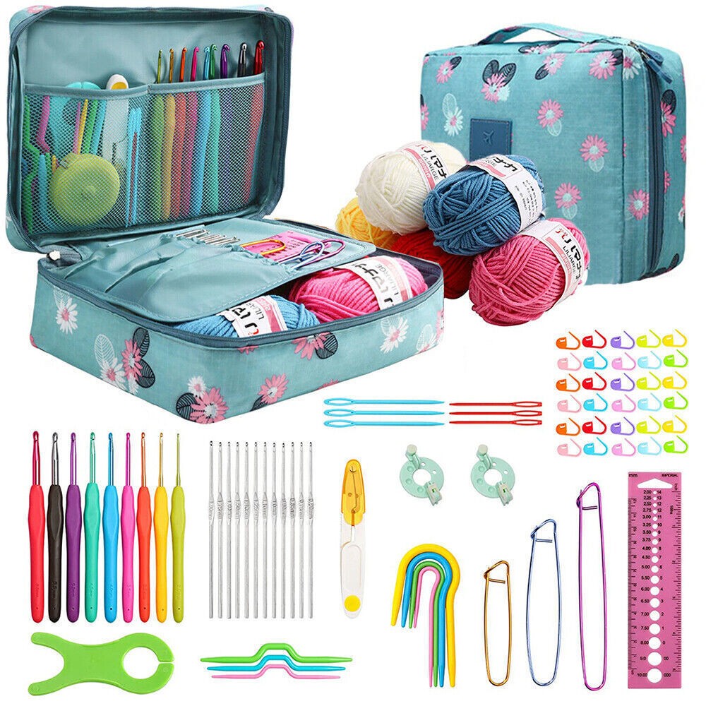 109PCS Crochet Hook Set 5 Rolls Yarn Knitting Needles Kit for Starters beginners