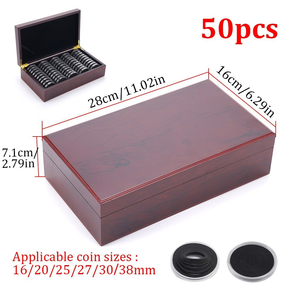 46MM Coin Capsules 50pcs Wooden Storage Case Collectors Display Holders Box