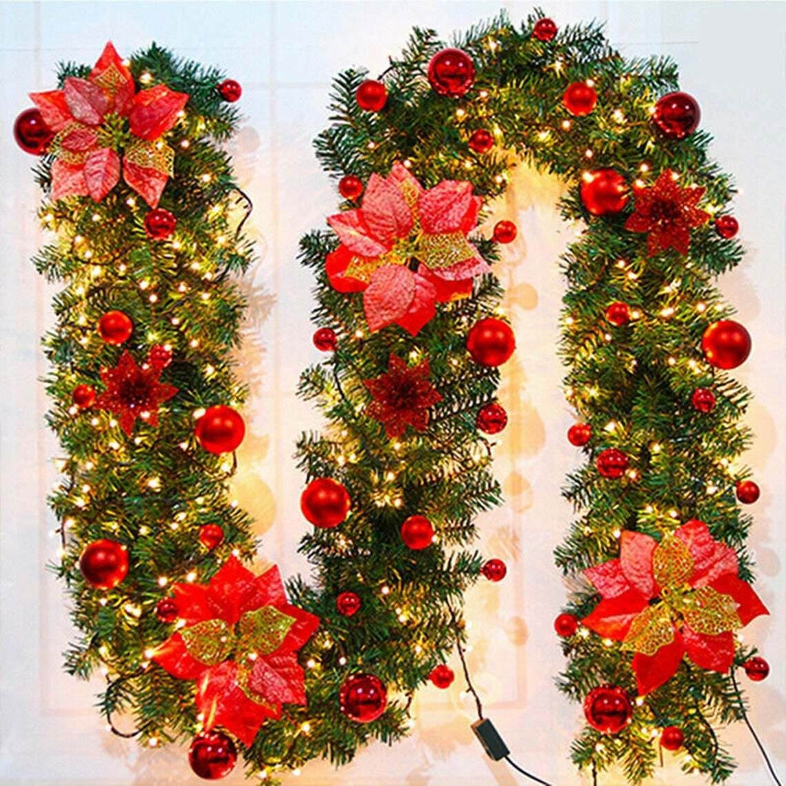 9ft Christmas Garland Decorations Fireplace Stair Artificial Wreath Bushy Pine