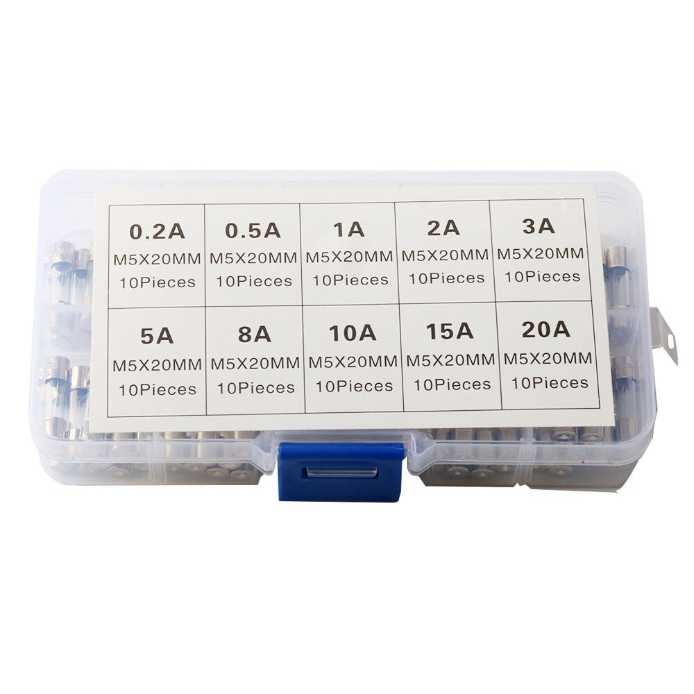 100Pcs 5x20mm Quick Blow Glass Tube Fuse Kit Fast Action Assorted Electronic