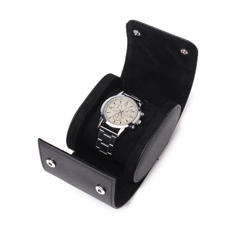 Black PU Leather Watch Storage Box Travel Single Watch for Men or Women