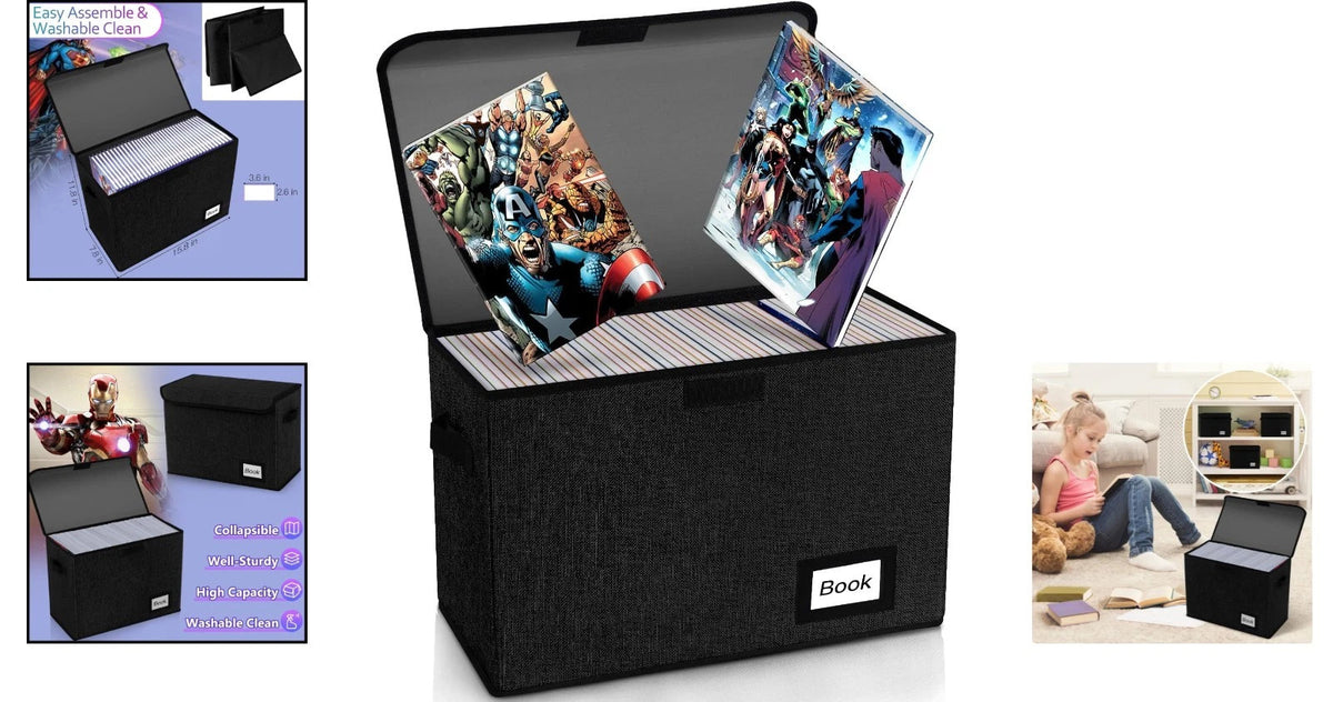 Eco Friendly Black Comic Book Box 15.8"x7.8"x11.8" Collapsible Storage Box
