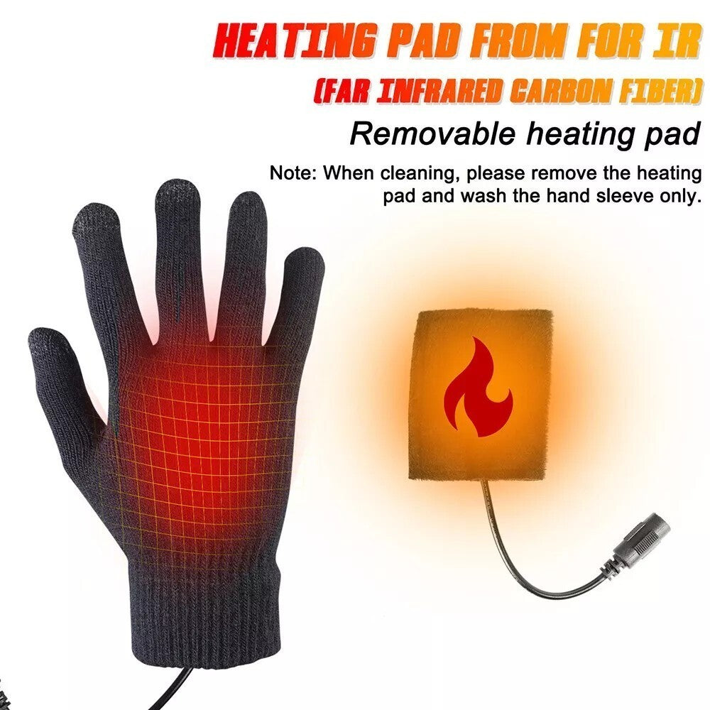 Electric Heated Gloves Rechargeable Battery Hand Warm Windproof Thermal Winter