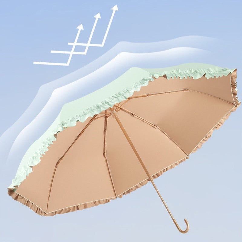 Portable Lace Folding Curved Hook Rain Umbrella Sun UV UPF50+ Protection Parasol