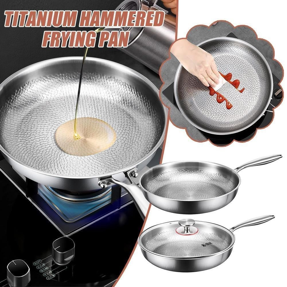 26-30cm Pure Titanium Frying Pan Non-Stick Uncoated Hammered Induction Skillet
