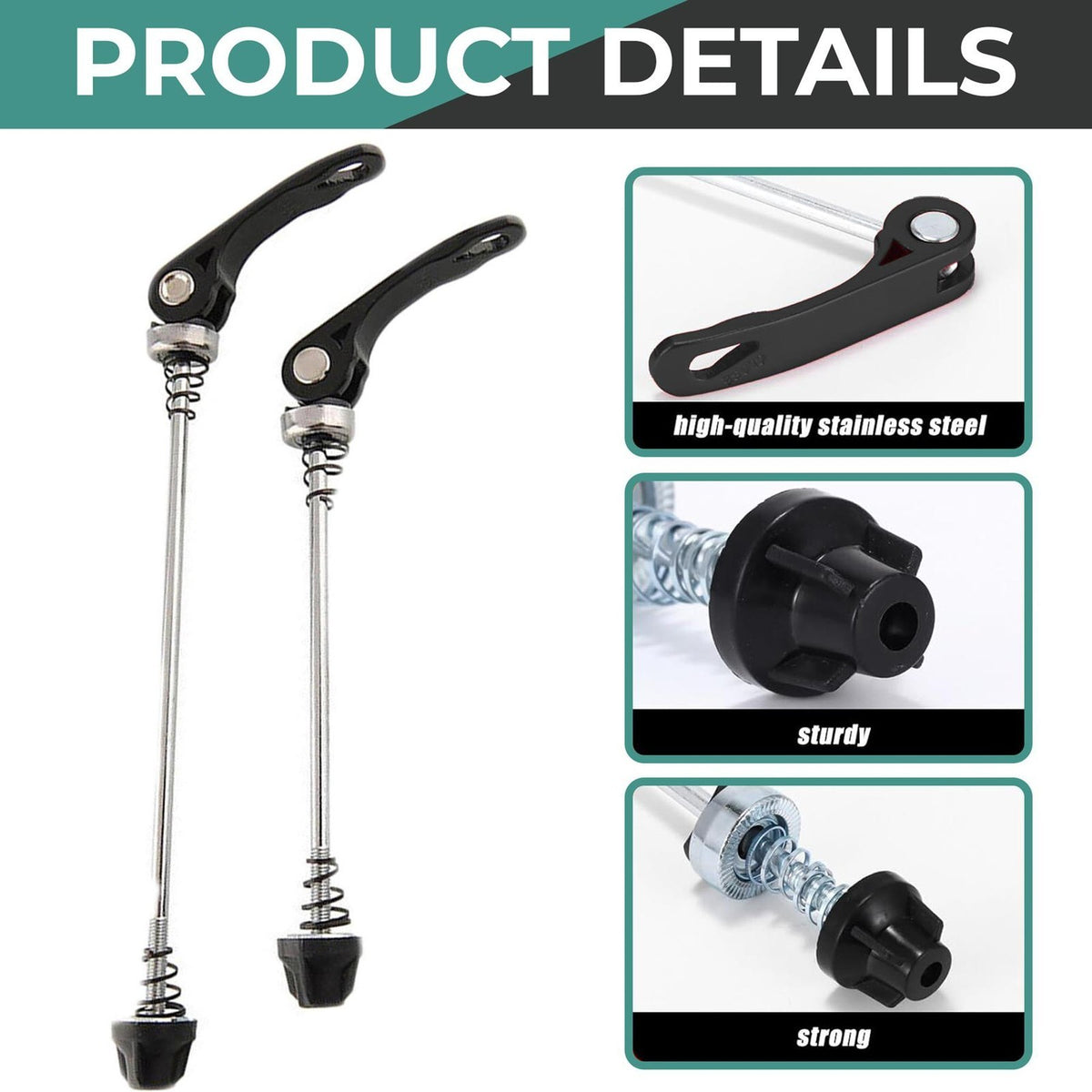 2Pcs Bike Quick Release Wheel Hub Skewers Pair Front and Rear Aluminium