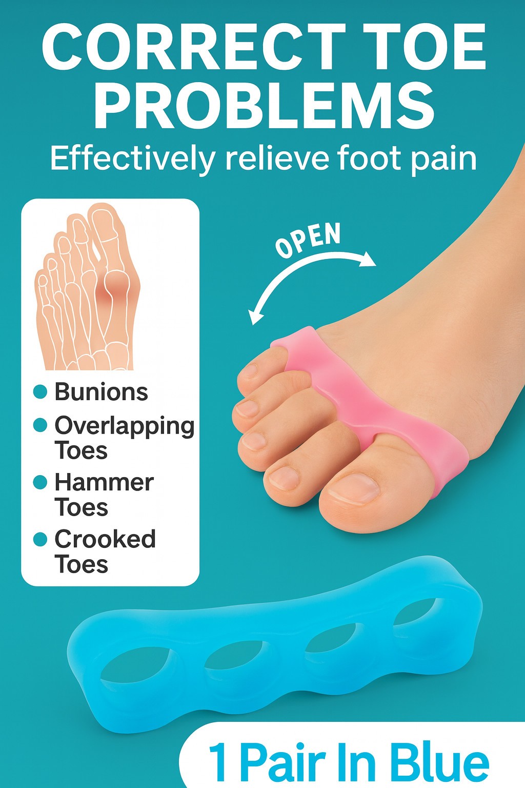 Bunion Corrector Toe Separator Pair - Hammer Toe Straightener Splint Foot Relief