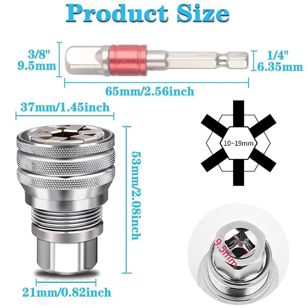 2x Universal Adjustable Socket Wrench Set 3/8 Inch Drive Adapter Spanner Tool