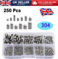 M3-M8 250PCS Stainless Steel Cone Point Grub Screws Hex Socket Set Screw Kit Set