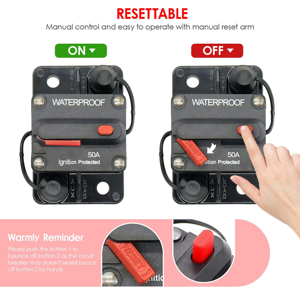 Car Auto Boat Truck RV Marine Circuit Breaker with Manual  12 Volt 50 Amp