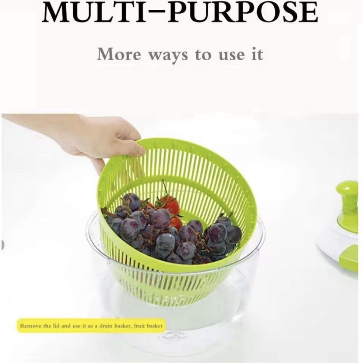 Manual Salad Spinner 5L Large Anti-Slip with Lid Bowl Basket Green/White/Clear