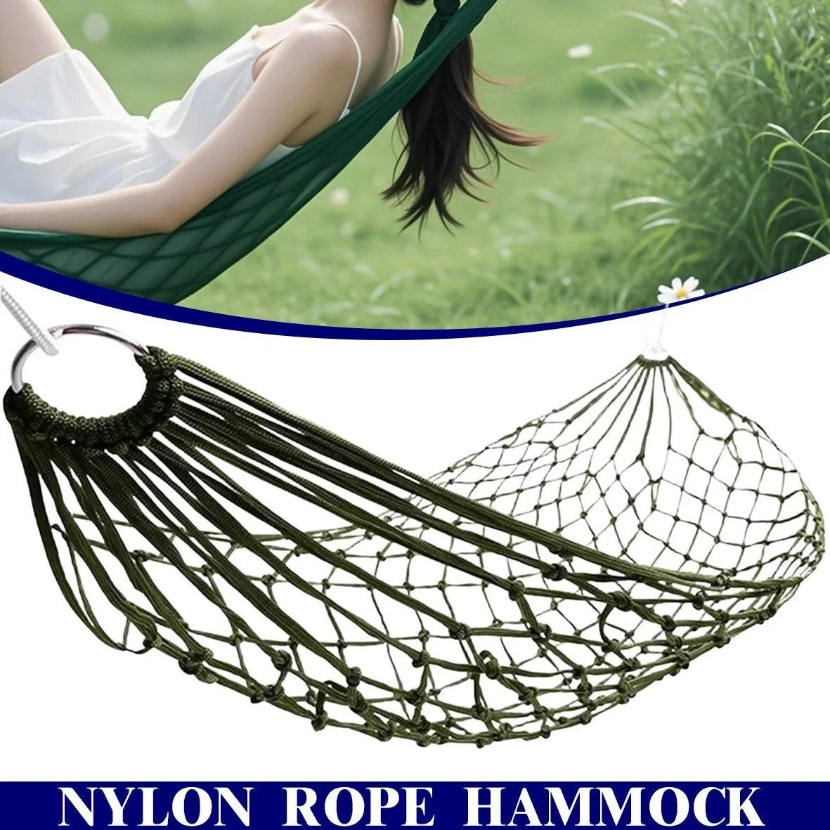 Nylon Rope Hammock Outdoor Sleeping Net Bed Portable Camping Garden Beach Yard