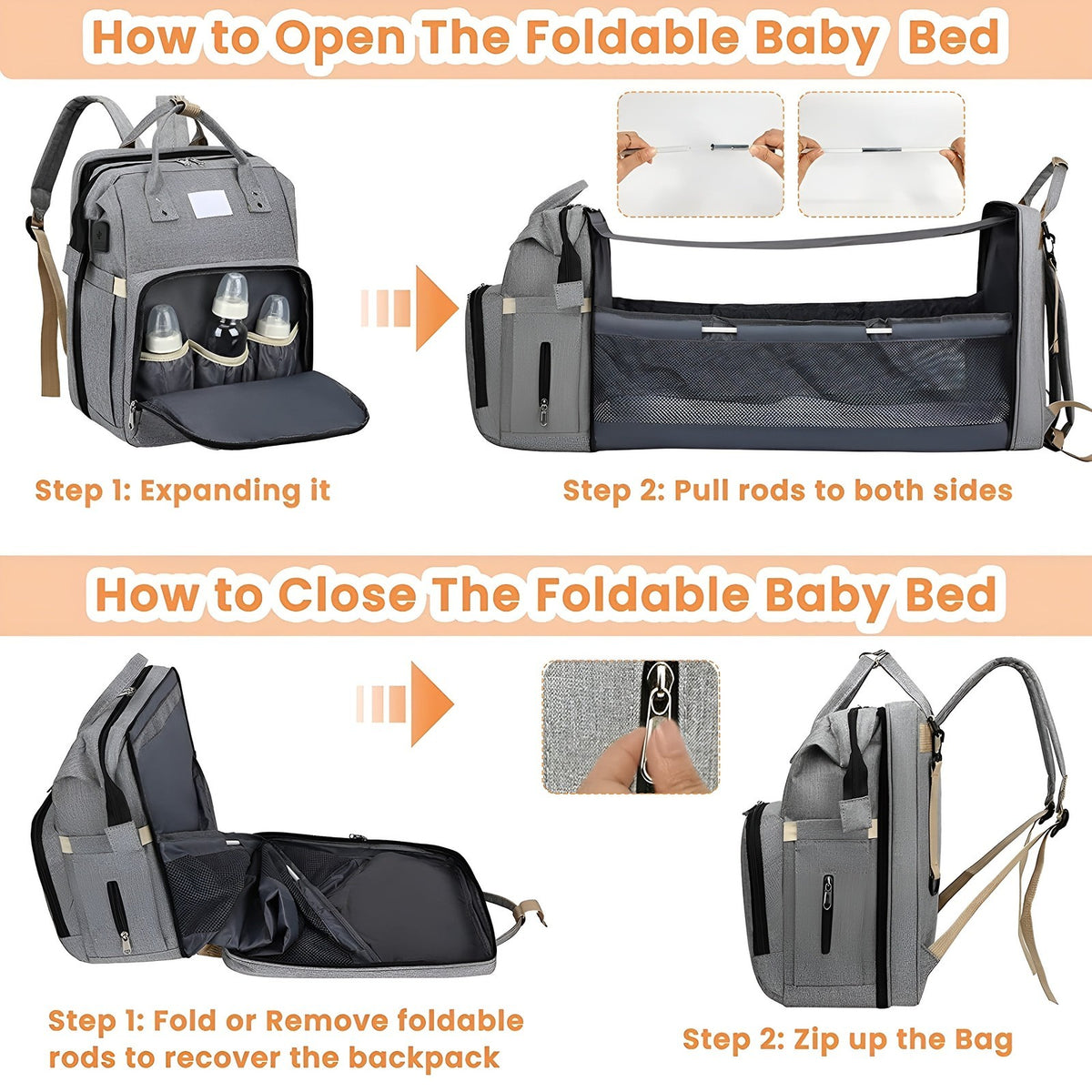Smart Diaper Bag Backpack Foldable Baby Bed USB Charging Maternity Travel Bag.*