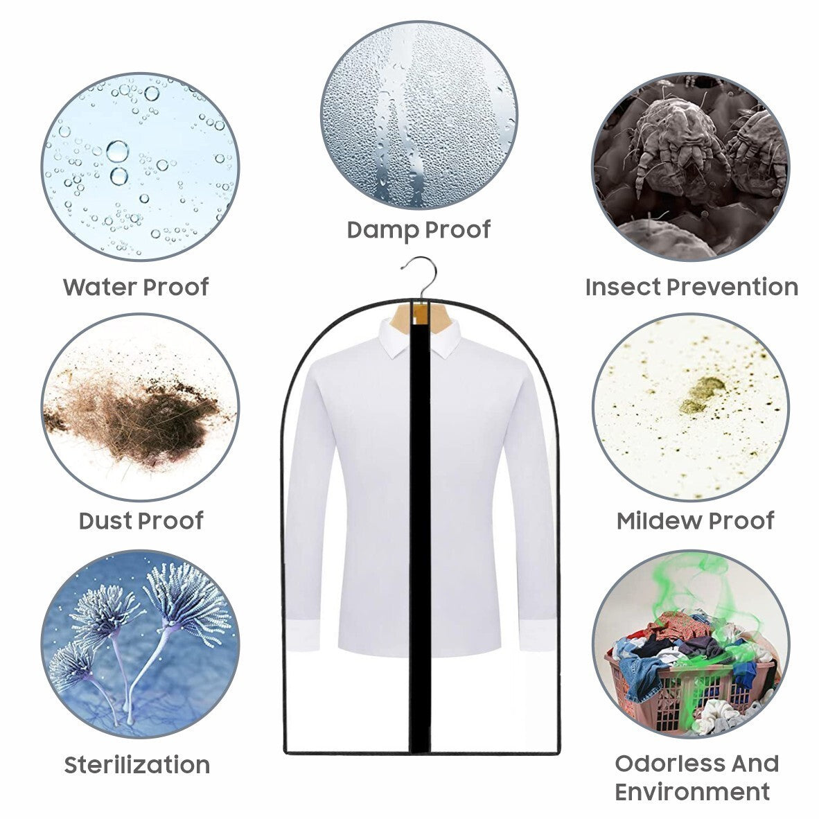 10PCS Clear Polythene Garment Covers Suit Dress Coat Dust Protector Zip Bags UK