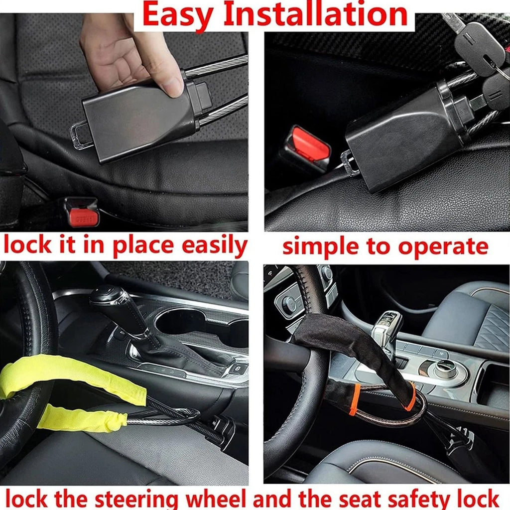 Seat Belt Lock Steering Wheel Lock Car Security Anti-Theft Device Accessory Keys