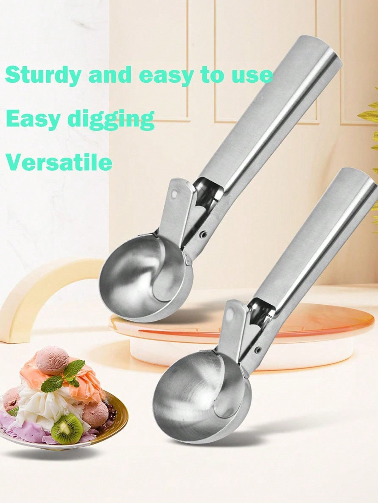 Large Stainless Steel Ice Cream Scoop with Trigger Heavy Duty Non-Stick UK