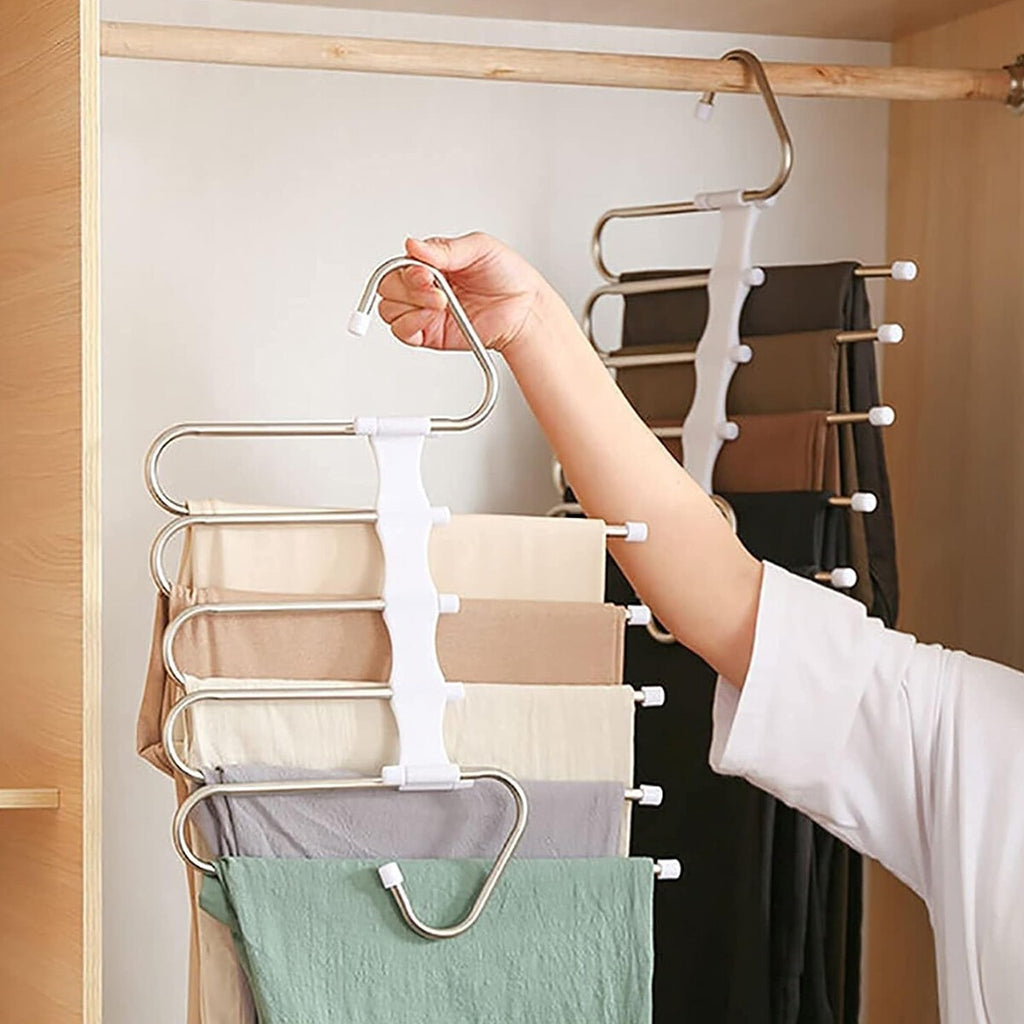 Multi Layer Pants Hanger Closet Space Saver Clothes Storage Organizer Rack UK