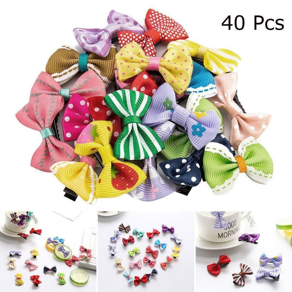40PCS Baby Girls kids Ribbon Bow Alligator Hair Clip Cute Bows Clips School Pair