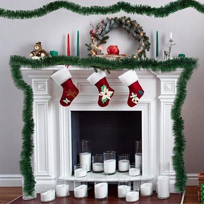 3-15m Christmas Natural Pine Green/Gold Tinsel Garland Ornament Xmas Party Decor