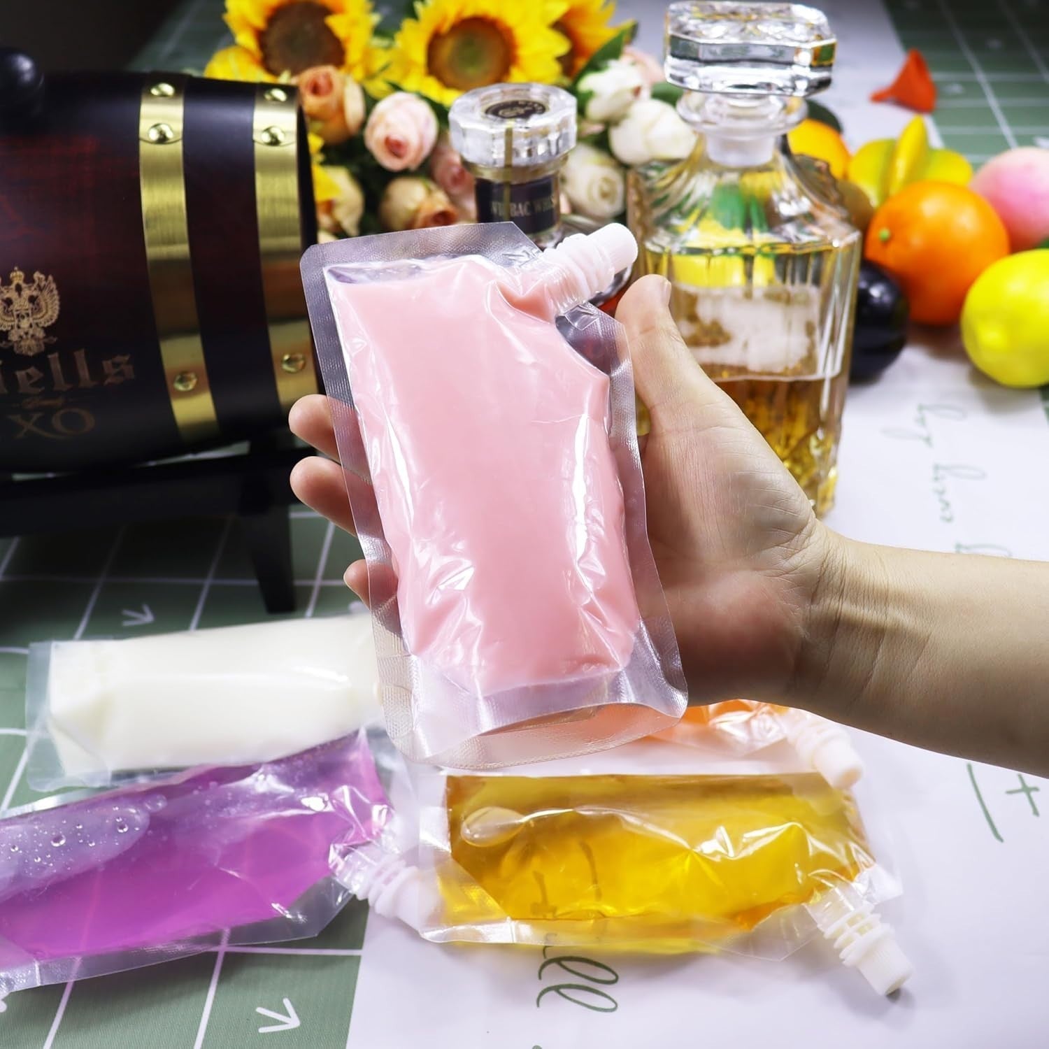 100pcs Clear Plastic Spouted Liquid Drink Bag Pouch Reusable for Picnic 500ML
