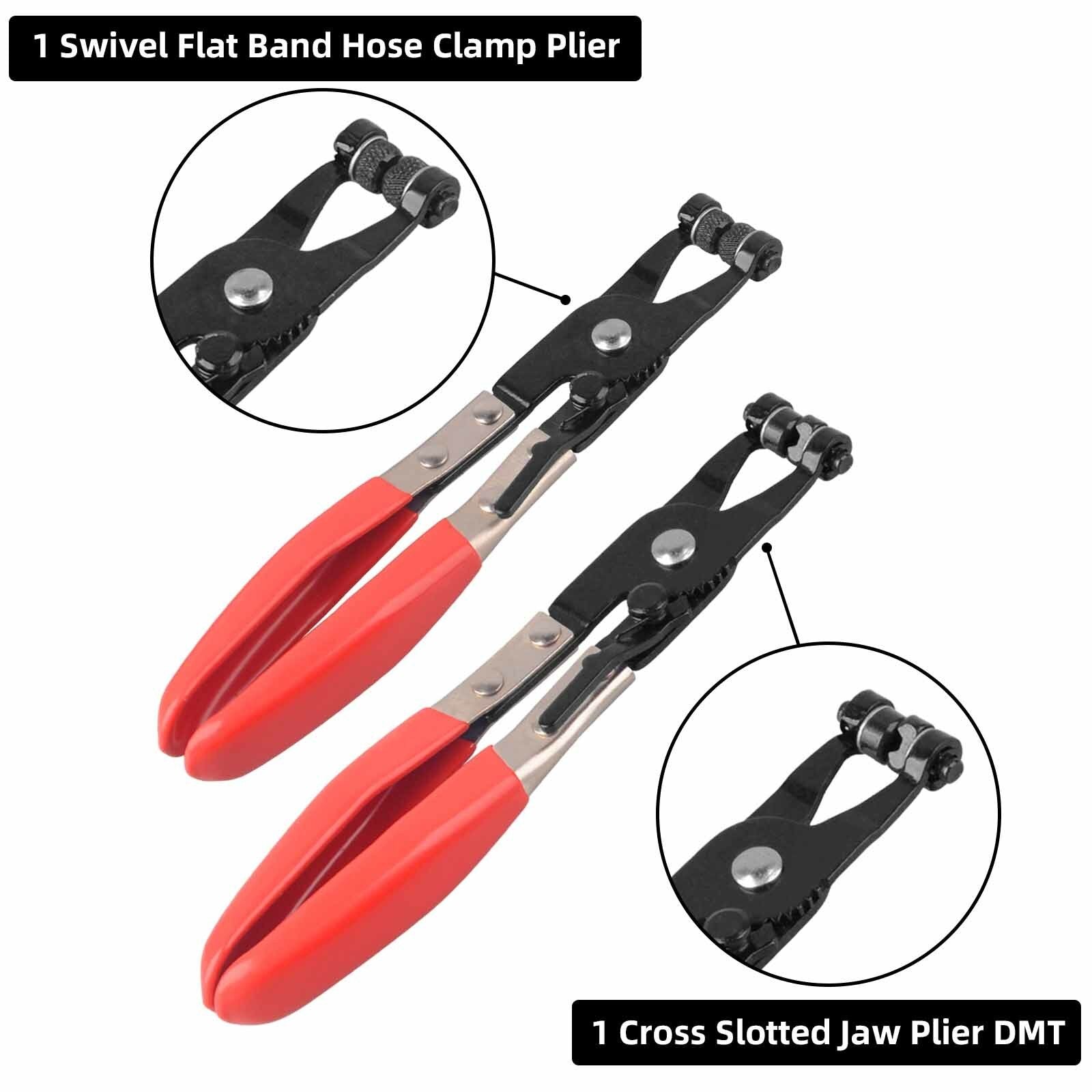 Automotive Flexible Hose Clamp Clip Pliers Set Swivel Jaw Flat Angled Band Tool