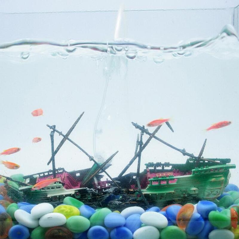 Large Wreck Sunk Ship Boat Destroyer Aquarium Cave Ornament Fish Tank Toys Decor