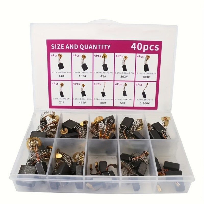 40Pcs Multiple Size Carbon Brushes Kit With 10 Models Motor Repair Brush Set