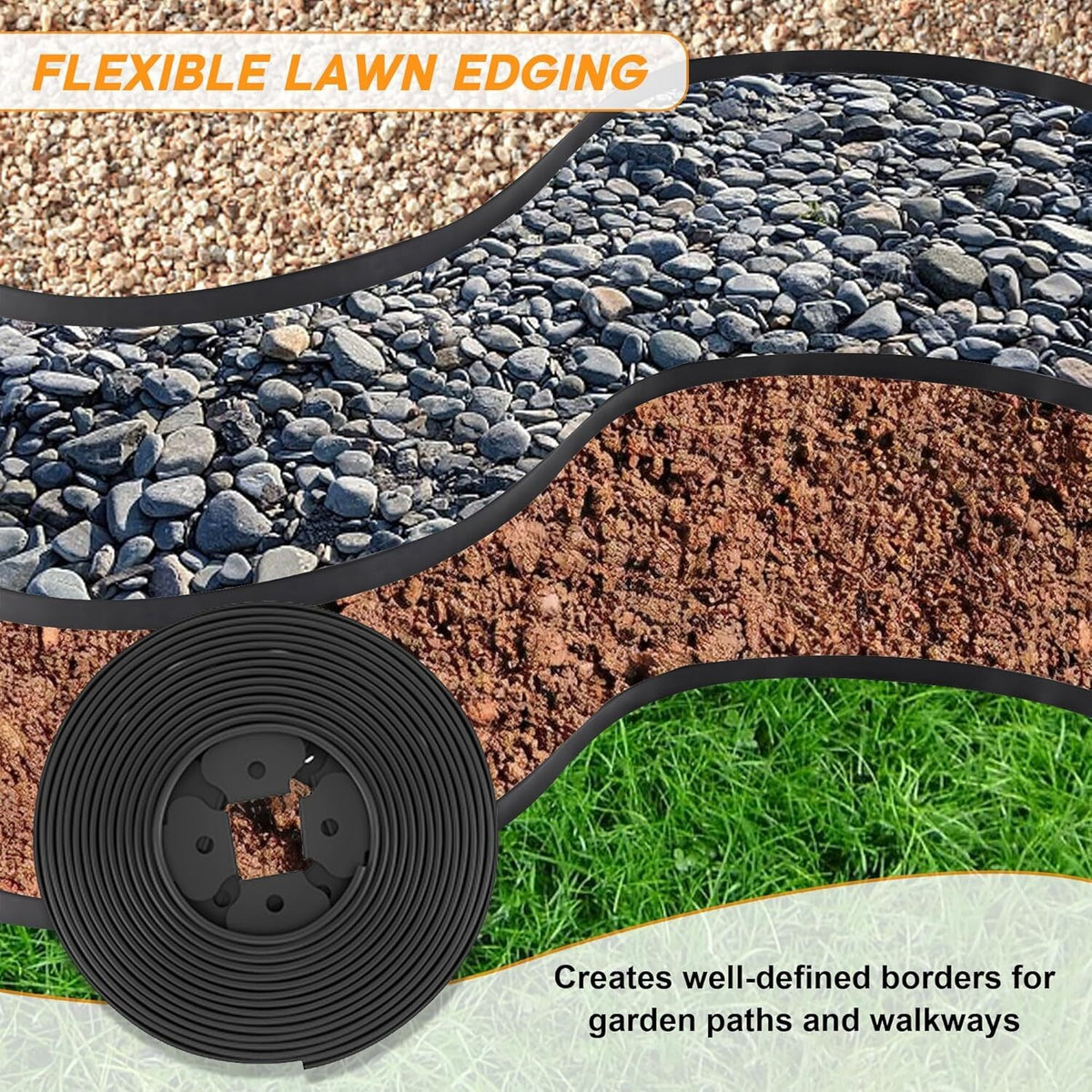 100 Metre Flexible Garden Border Edging Grass Lawn Path Edging With Plastic Pegs