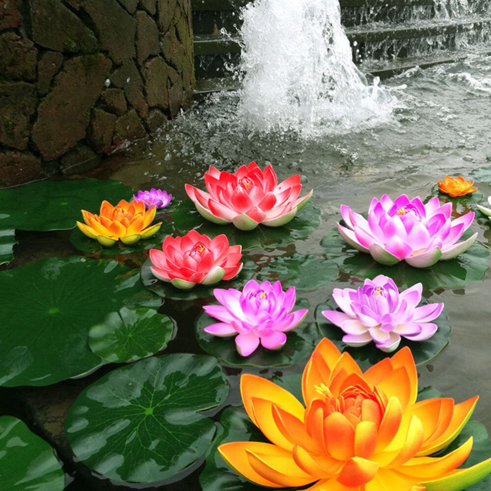 5X 10cm Artificial Lotus Water Lily Flowers Floating Pool Pond Plant Decor UK