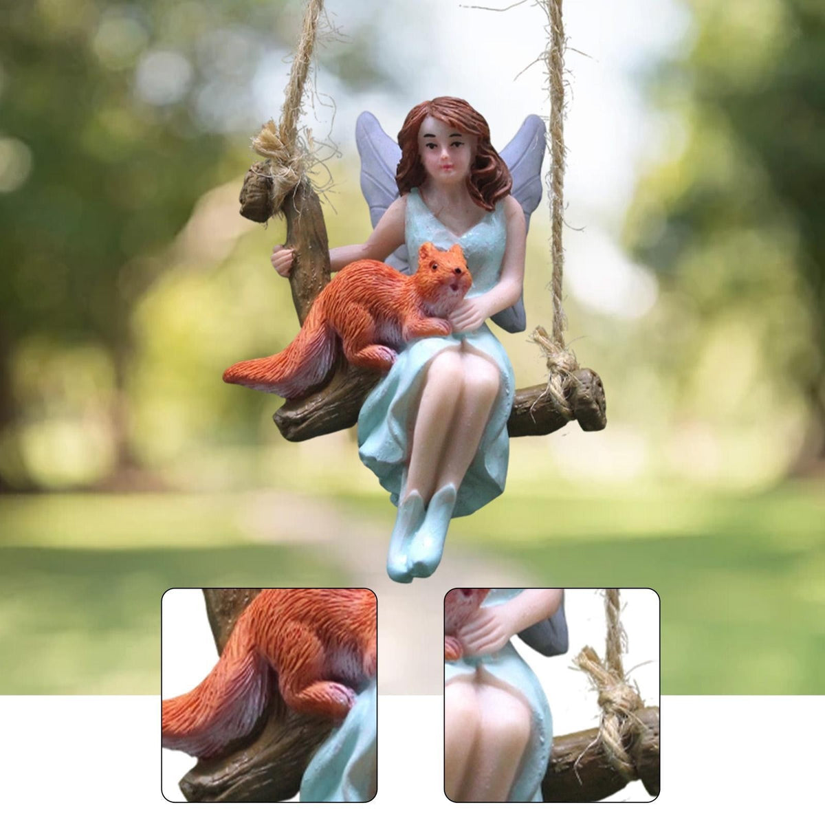 Hanging Fairy Garden Statue Sitting on Swing Resin Sculpture