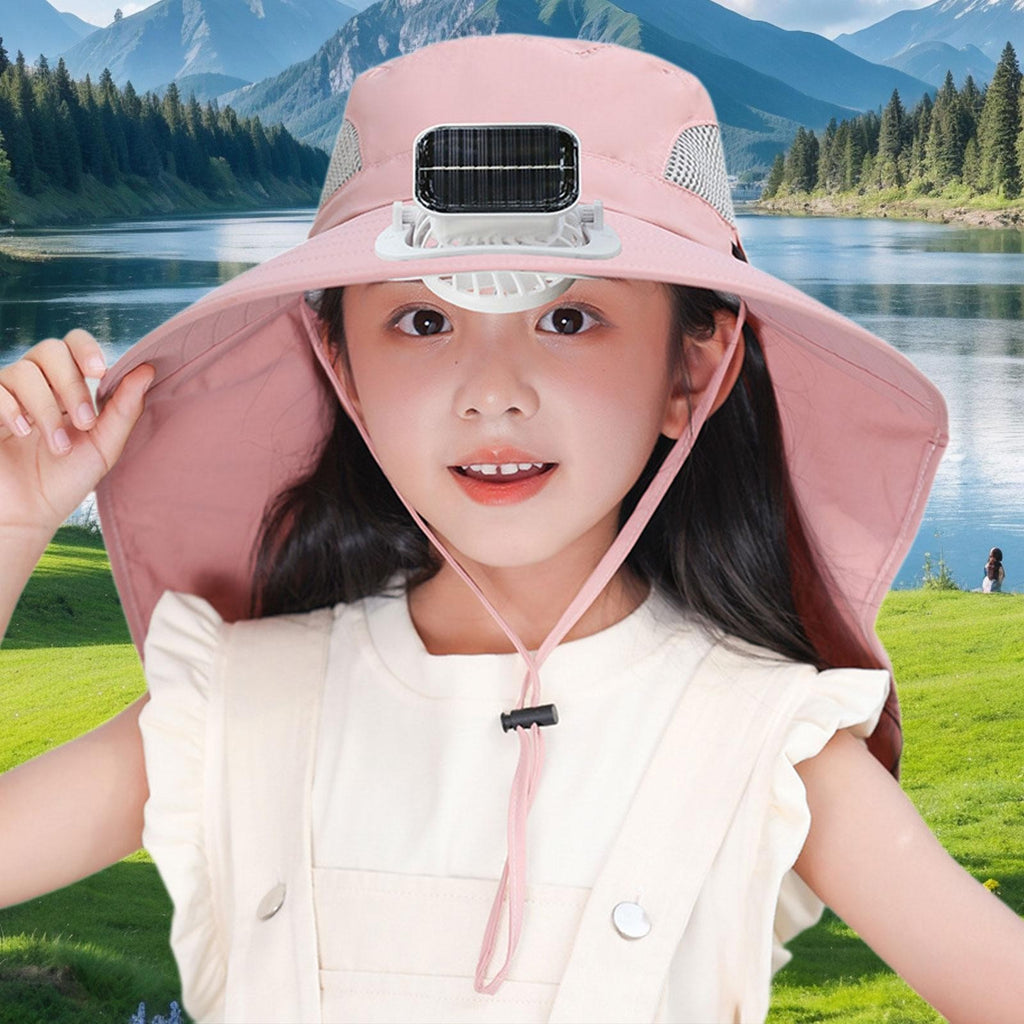 Kids Wide Brim Hat with Solar Fan Sunscreen Cooling Hat for Boys Girls