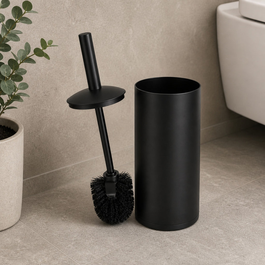 Matte Black Toilet Brush with Holder Bathroom Bowl Cleaning Set Modern Design