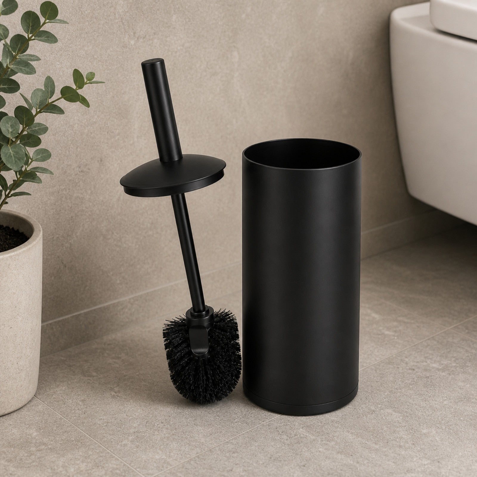 Matte Black Toilet Brush with Holder Bathroom Bowl Cleaning Set Modern Design